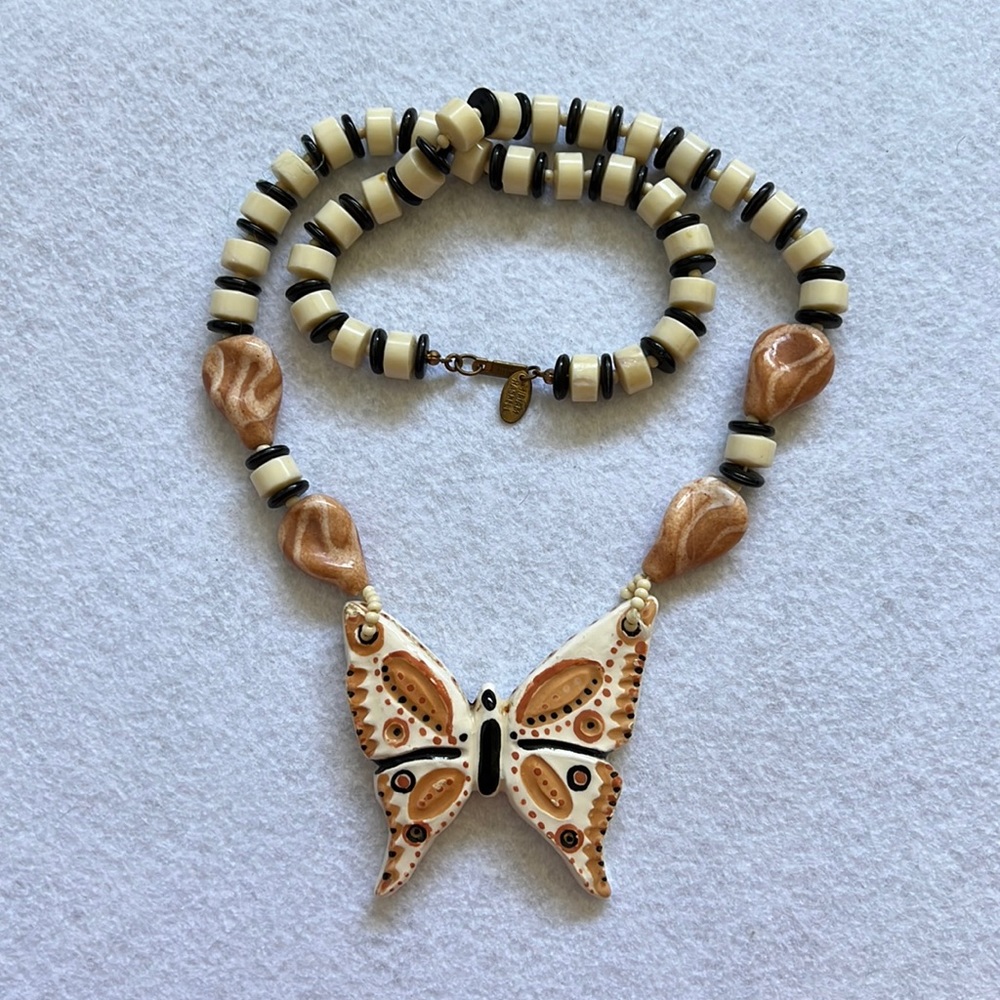 Vintage Miriam Haskell ceramic large butterfly necklace.